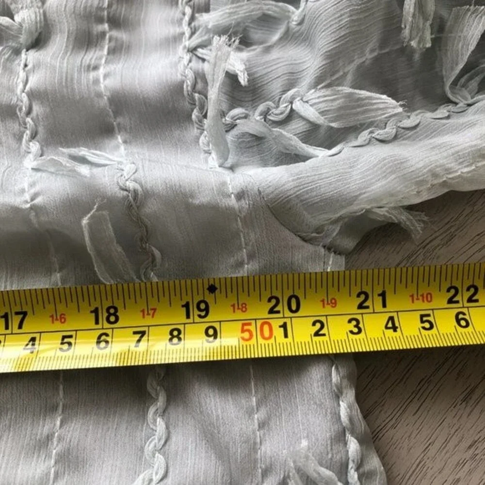 ZARA Seafoam Green Gauzy Beachy Boho Long Sleeve Y2K Ribbon Applique Top Size S - Picture 7 of 8